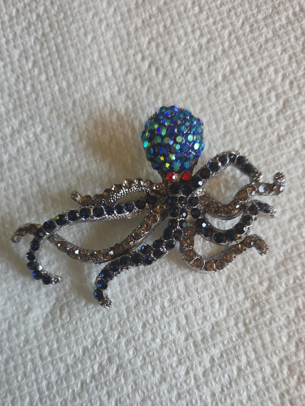 Crystal Octopus Brooch Or Pendant - Blue-Green Rhinestone Accent